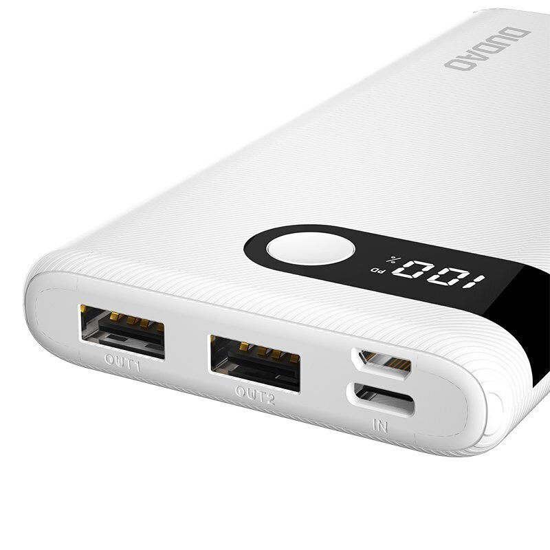 Dudao Power Bank 10000 mAh 2x USB / USB Typ C / micro USB 2 A LED-näytöllä valkoinen (K9Pro-01) hinta ja tiedot | Varavirtalähteet | hobbyhall.fi