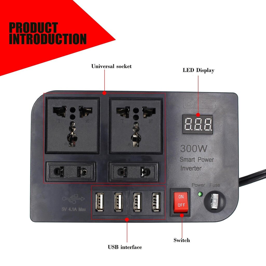 Power Inversor 300w DC 12v AC 220v muunnin 4usb laturi virtalähde hinta ja tiedot | Auton akkulaturit | hobbyhall.fi