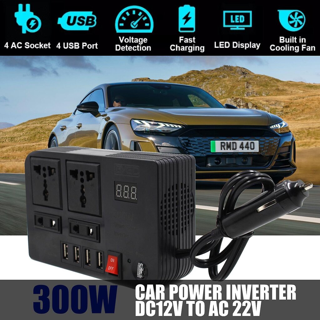 Power Inversor 300w DC 12v AC 220v muunnin 4usb laturi virtalähde hinta ja tiedot | Auton akkulaturit | hobbyhall.fi