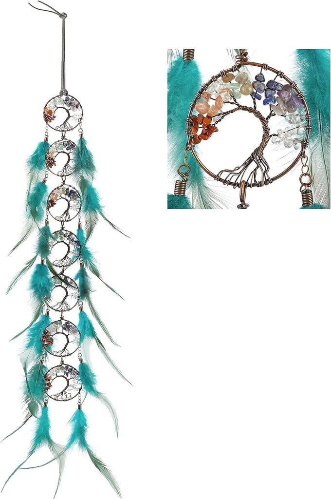 Chakra Tree Of Life Dream Catcher, Boho Feather Dream Catcher Seinätaide Feng Ornamentti hinta ja tiedot | Miesten korut | hobbyhall.fi