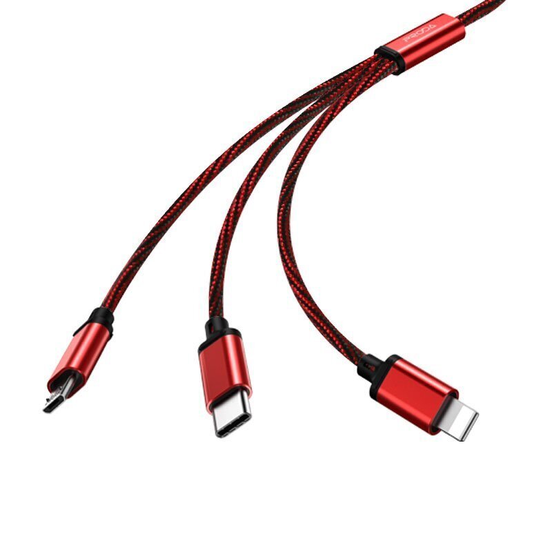 Remax Agile 3in1 RC-131th Nylon Braided USB - micro USB / Lightning / USB-C Kaapeli 2.8A, 1 m. hinta ja tiedot | Puhelinkaapelit | hobbyhall.fi