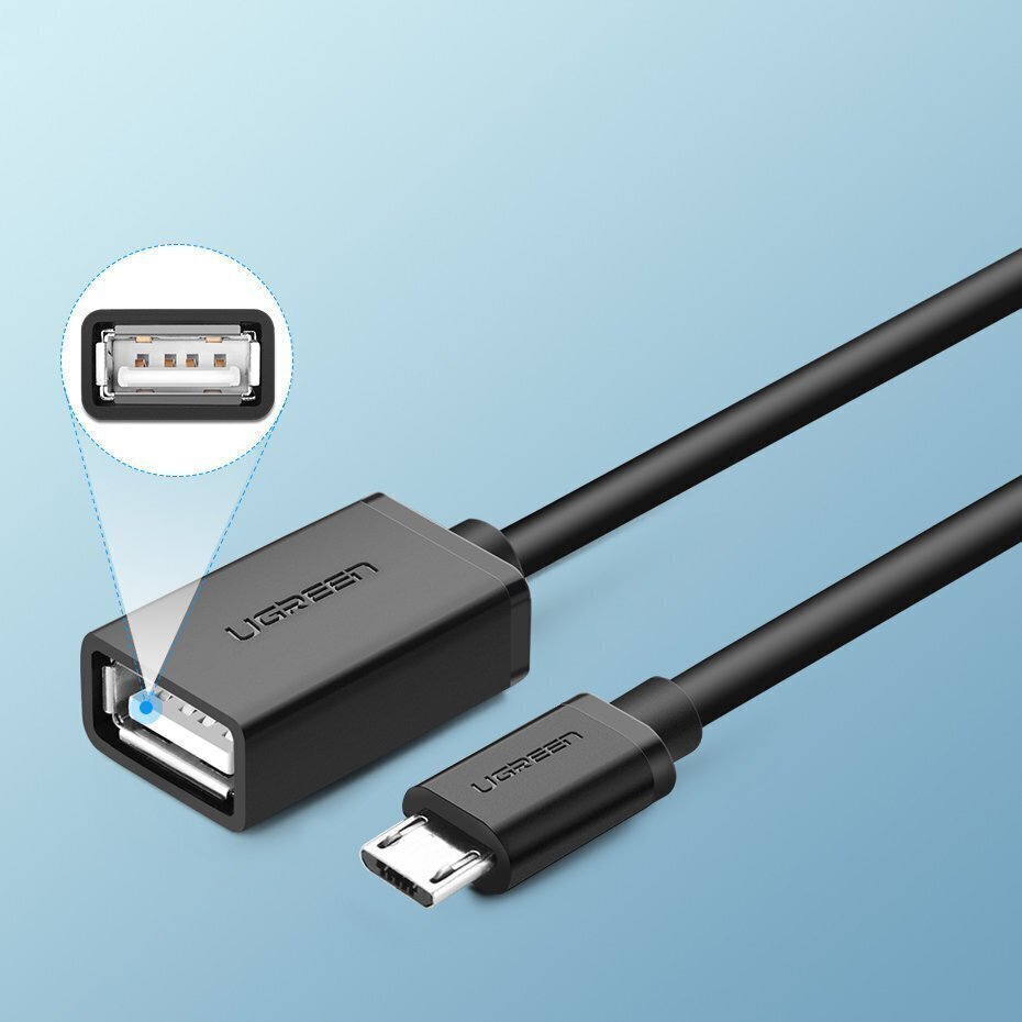 Sovitin Ugreen USB (naaras) - micro USB (uros) OTG 12 cm USB 2.0 480 Mbps, musta (US133 10396). hinta ja tiedot | Puhelinkaapelit | hobbyhall.fi