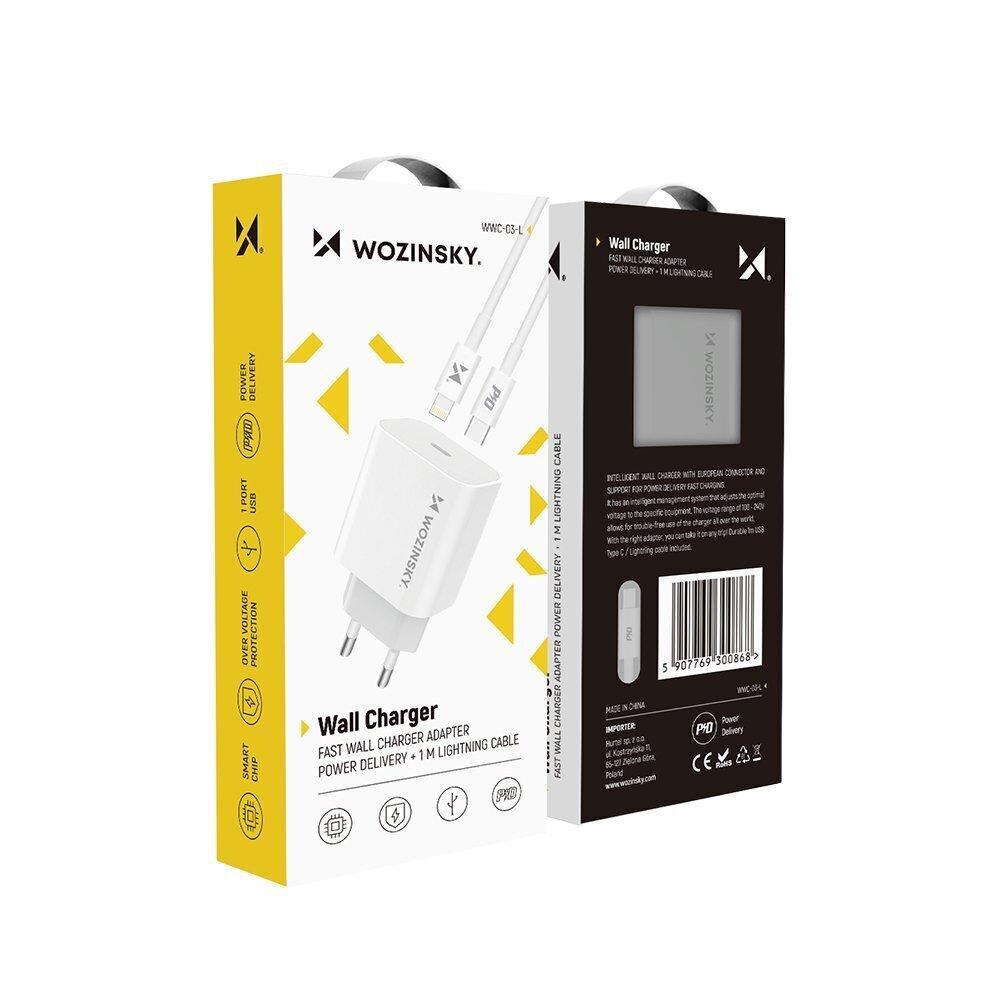 Wozinsky Quick Charger Adapter EU Seinälaturi USB Type C Virtalähde 20W + USB Type C / Lightning latausdatakaapeli hinta ja tiedot | Puhelimen laturit | hobbyhall.fi