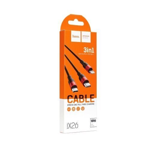 Hoco 3IN1 USB Type-C/Apple Lightning/USB Micro, 1 m hinta ja tiedot | Kaapelit ja adapterit | hobbyhall.fi