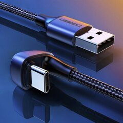 Ugreen Nylon Braided USB - USB Type C kulmikas kaapeli 1 m 3 A pelaajille harmaa (70313) hinta ja tiedot | Puhelinkaapelit | hobbyhall.fi