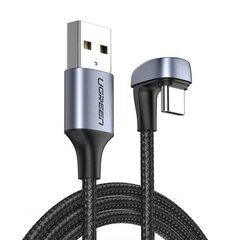 Ugreen Nylon Braided USB - USB Type C kulmikas kaapeli 1 m 3 A pelaajille harmaa (70313) hinta ja tiedot | Ugreen Muut autoilun lisätarvikkeet | hobbyhall.fi