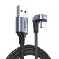 Ugreen Nylon Braided USB - USB Type C kulmikas kaapeli 1 m 3 A pelaajille harmaa (70313) hinta ja tiedot | Puhelinkaapelit | hobbyhall.fi