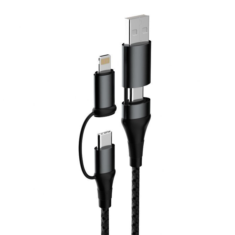 Dudao 4in1 Micro USB - Lightning / USB Type C - USB-monitoimidatakaapeli Virtajohto 65W 1m harmaa hinta ja tiedot | Puhelinkaapelit | hobbyhall.fi