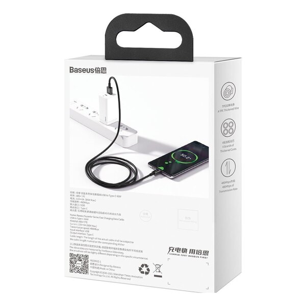 Baseus Superior USB - USB Typ C -pikalatausdatakaapeli 66 W (11 V / 6 A) Huawei SuperCharge SCP 1 m musta (CATYS-01)