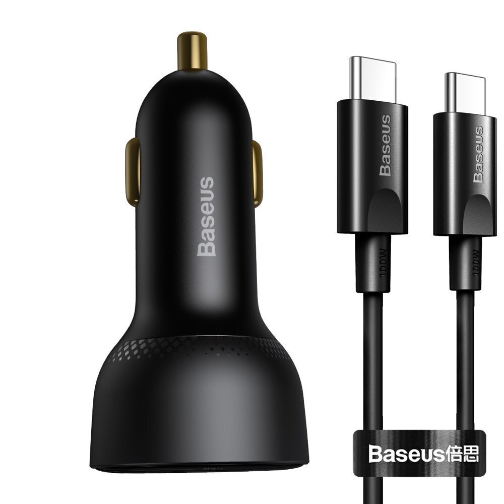 Baseus Superme autolaturi, USB, USB-C, 100W + USB-C kaapeli (musta) hinta ja tiedot | Puhelimen laturit | hobbyhall.fi