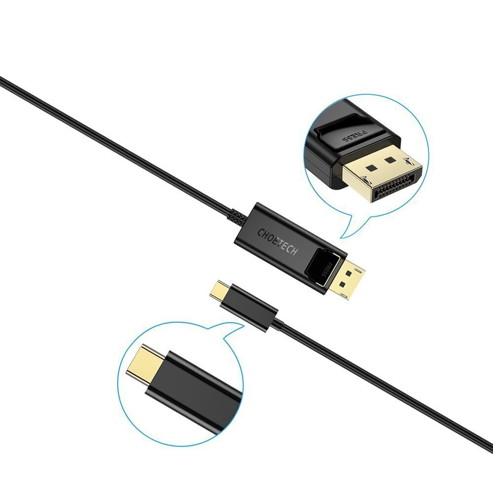 Choetech yksisuuntainen C-tyypin USB-näytön videokaapeli - Näyttöportti 4K 1,8 m musta (XCP-1801BK) hinta ja tiedot | Puhelinkaapelit | hobbyhall.fi