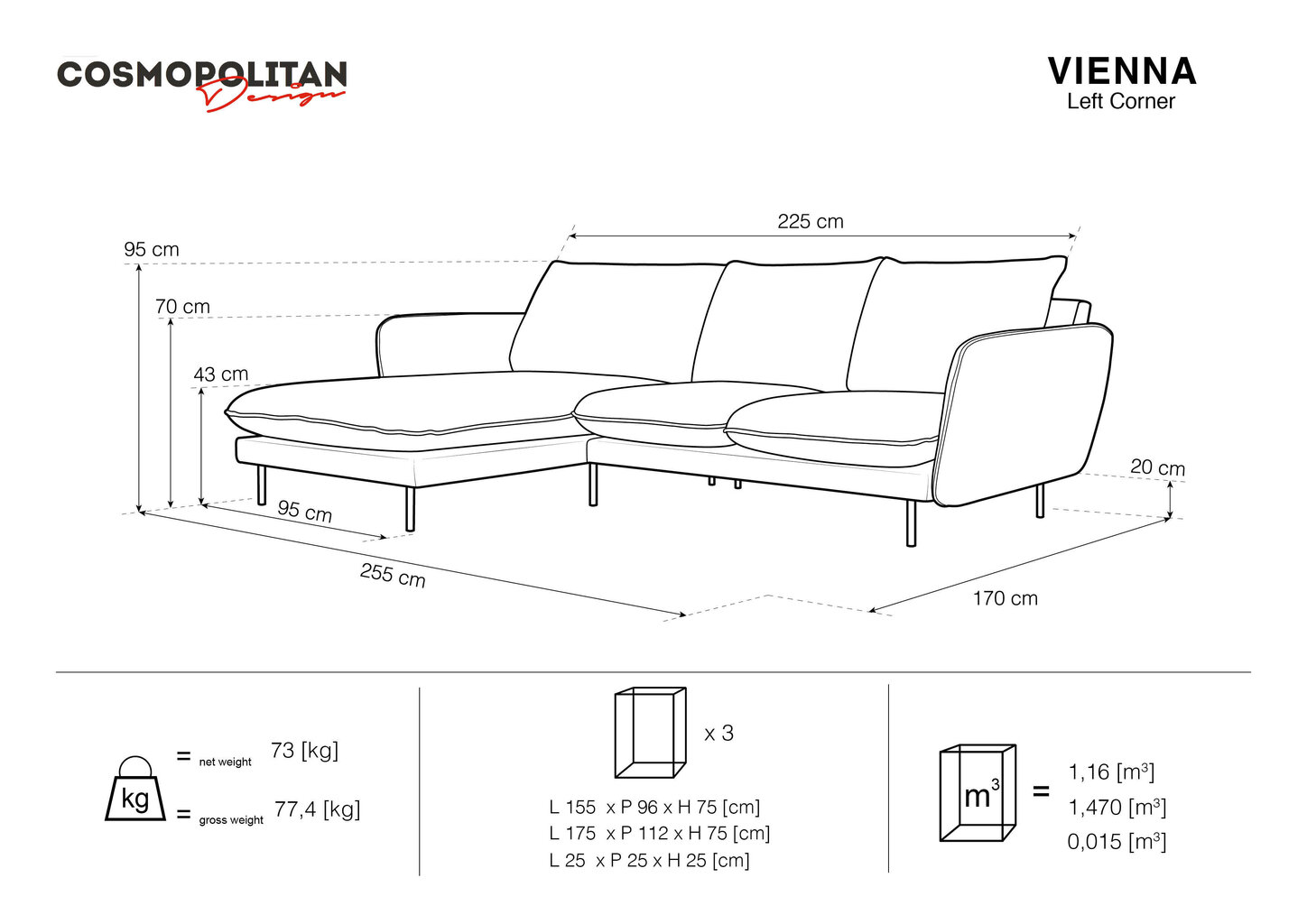 Pehmeä kulmasohva Cosmopolitan Design Vienna, veluuri, harmaa/musta hinta ja tiedot | Kulmasohvat ja divaanisohvat | hobbyhall.fi