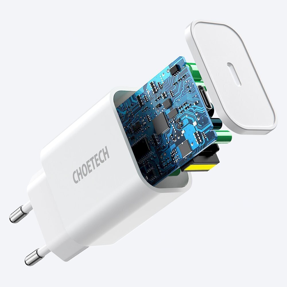 Choetech seinään kiinnitettävä matkalaturi USB Type C 20W virtalähde 3A valkoinen (Q5004) hinta ja tiedot | Puhelimen laturit | hobbyhall.fi