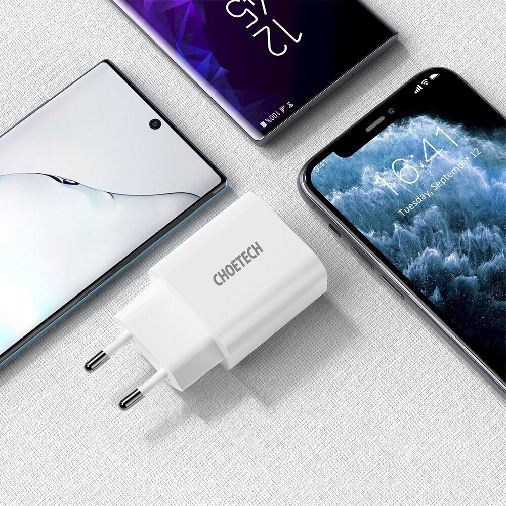 Choetech seinään kiinnitettävä matkalaturi USB Type C 20W virtalähde 3A valkoinen (Q5004) hinta ja tiedot | Puhelimen laturit | hobbyhall.fi