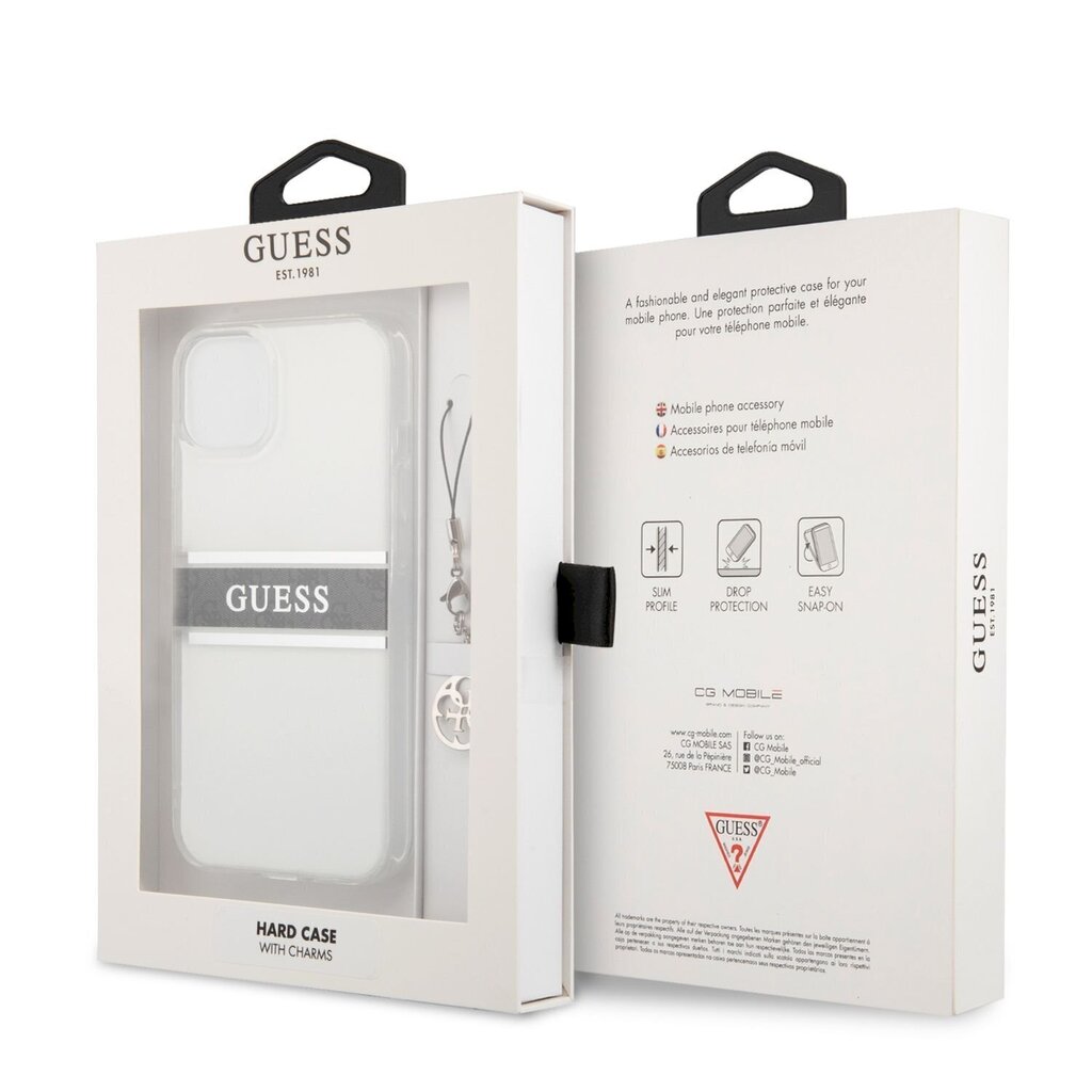 GUHCP13SKB4GGR Guess PU / TPU 4G iPhone 13 Mini kuori harmailla raidoilla, läpinäkyvä hinta ja tiedot | Puhelimen kuoret ja kotelot | hobbyhall.fi