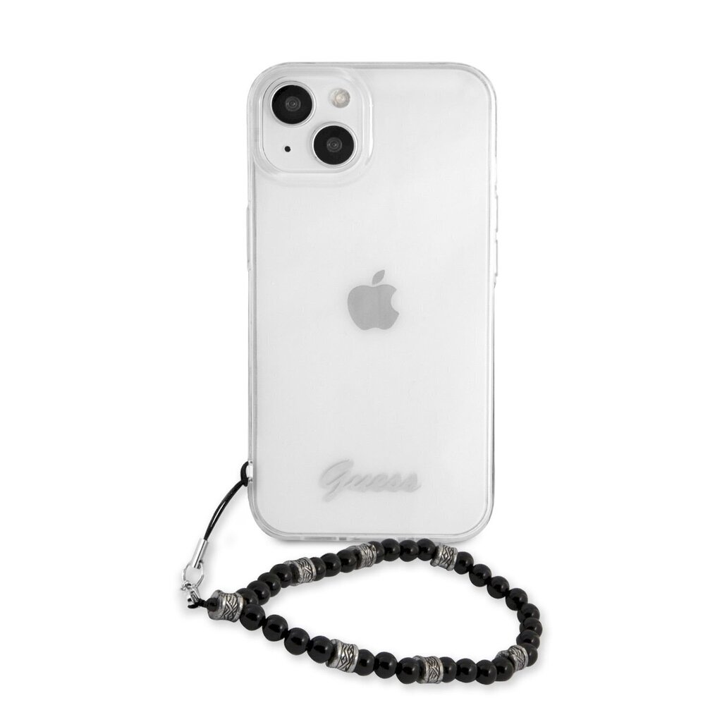 GUHCP13SKPSBK Guess PC iPhone 13 Mini suojakuori Guess-logolla ja mustalla helmirannekkeella, läpinäkyvä hinta ja tiedot | Puhelimen kuoret ja kotelot | hobbyhall.fi