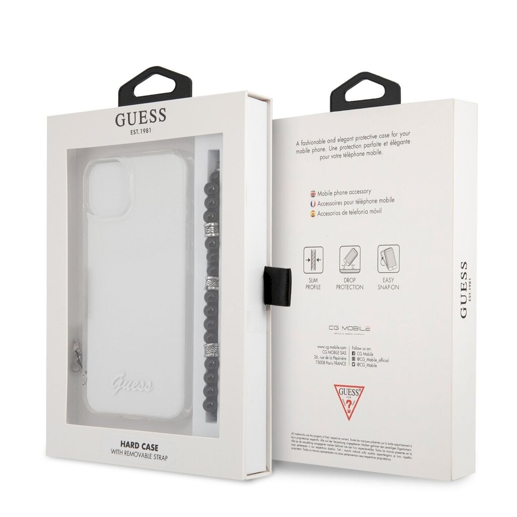 GUHCP13SKPSBK Guess PC iPhone 13 Mini suojakuori Guess-logolla ja mustalla helmirannekkeella, läpinäkyvä hinta ja tiedot | Puhelimen kuoret ja kotelot | hobbyhall.fi