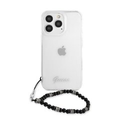 GUHCP13XKPSBK Guess PC IPhone 13 Pro Max suojakuori Guess-logolla ja mustalla helmirannekkeella, läpinäkyvä hinta ja tiedot | Puhelimen kuoret ja kotelot | hobbyhall.fi