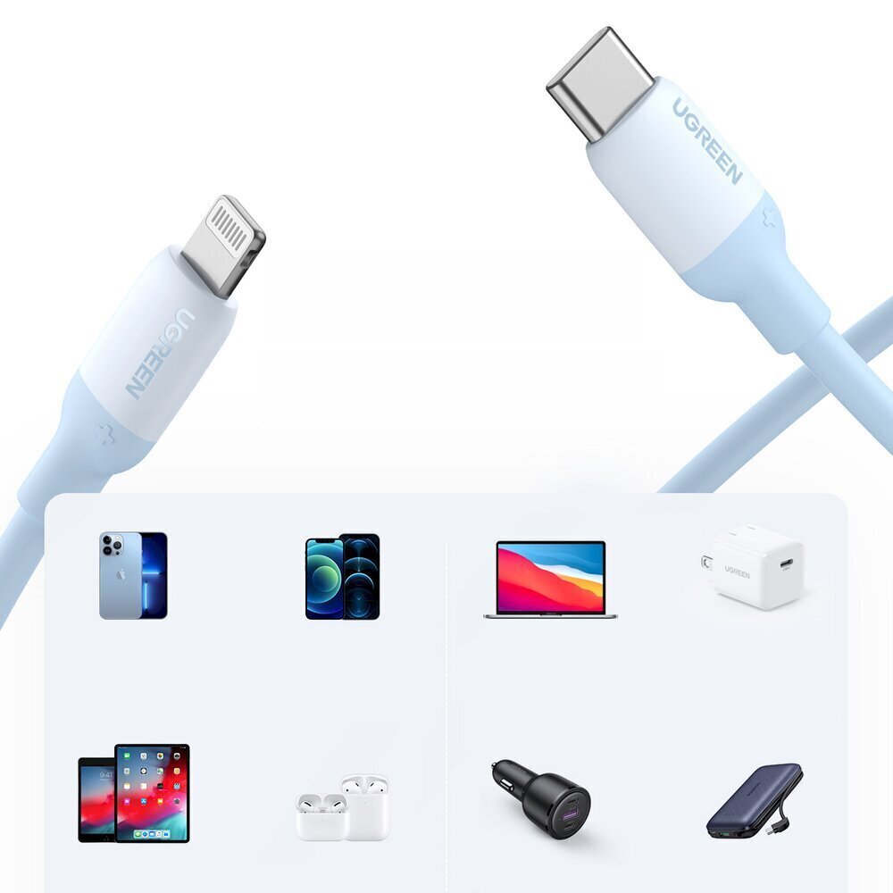 Ugreen pikalataus USB Type C Lightning kaapeli (MFI sertifikaatti) C94 siru Virransyöttö 1 m sininen (US387 20313) hinta ja tiedot | Puhelinkaapelit | hobbyhall.fi