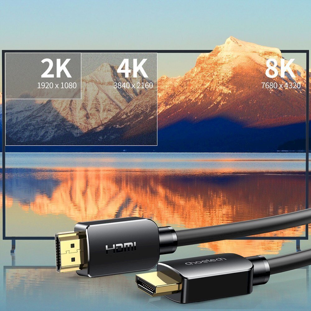 Choetech HDMI 2.1 -kaapeli 8K 60Hz 48Gbps / 4K 144Hz / 2K 165Hz 3D Dynamic HDR 2m musta (XHH03) hinta ja tiedot | Puhelinkaapelit | hobbyhall.fi