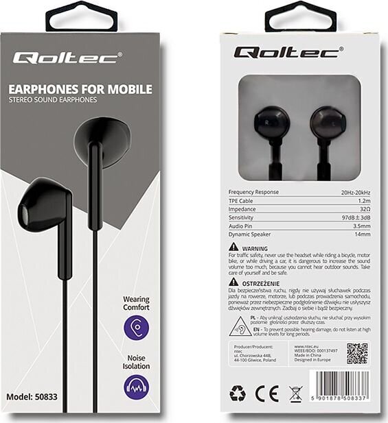 Qoltec 50833 Black hinta ja tiedot | Kuulokkeet | hobbyhall.fi