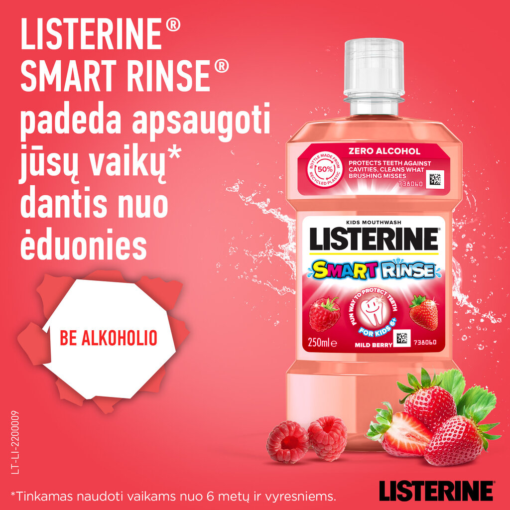 Marjanmakuinen suuvesi Listerine Smart Rinse 250 ml hinta ja tiedot | Suuhygienia | hobbyhall.fi