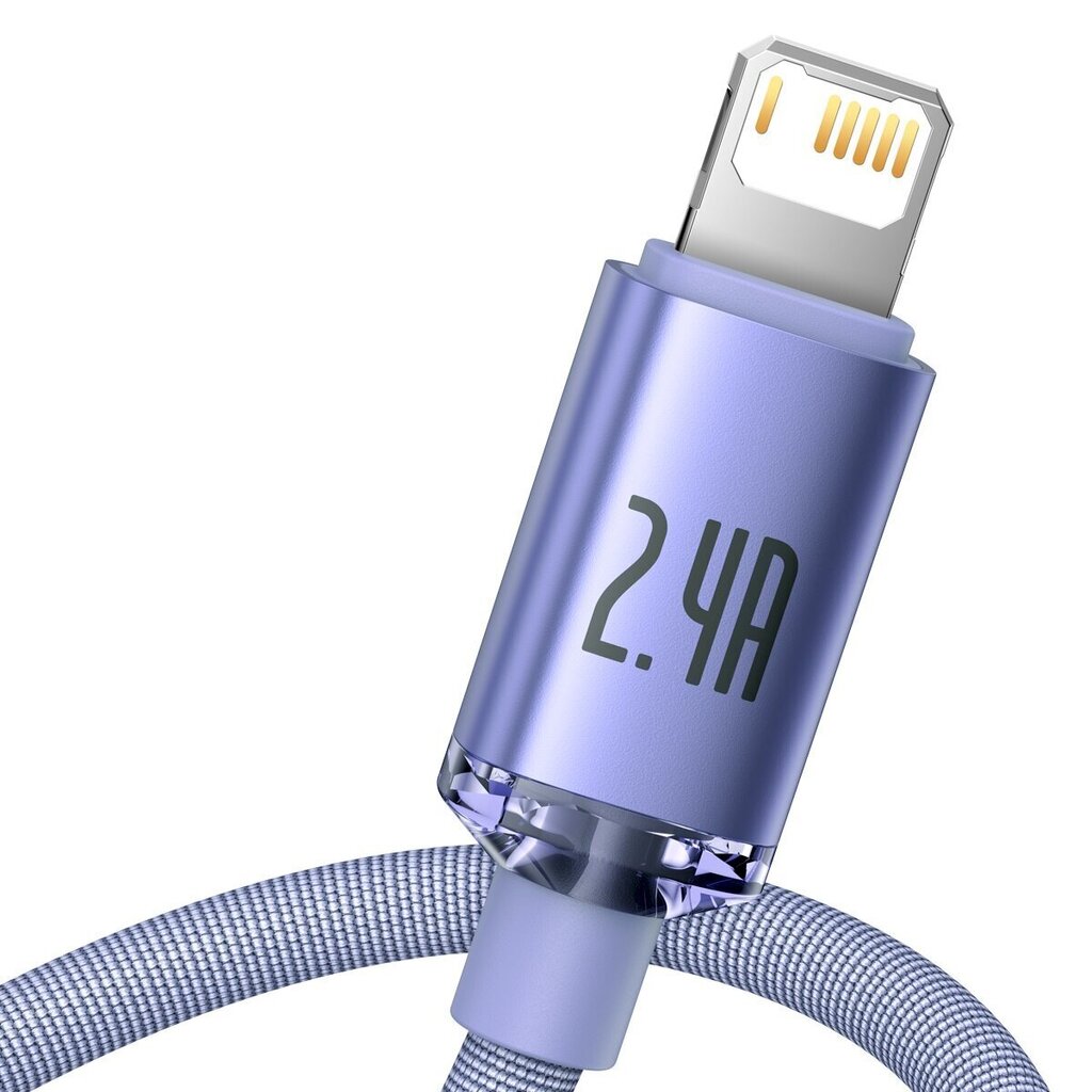 Base Crystal USB-kaapeli Lightningilla, 2,4A, 1,2m (violetti). hinta ja tiedot | Puhelinkaapelit | hobbyhall.fi