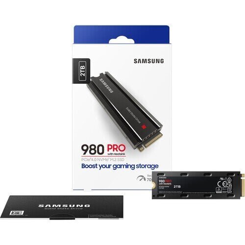 Samsung 980 PRO Heatsink M.2 NVMe SSD (MZ-V8P1T0CW), 2 TB, PCIe 4.0 hinta ja tiedot | Kovalevyt | hobbyhall.fi