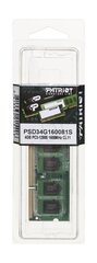 Patriot - SODIMM DDR3 4GB 1600MHz 512x8 1 rank. hinta ja tiedot | Muisti (RAM) | hobbyhall.fi