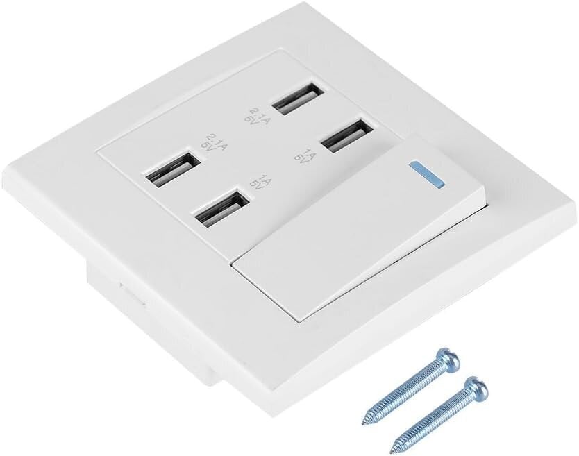 USB-seinäpistoke -4 kytkimen ohjaus 5V 2,1A/1A 4100mA seinä USB-virtalähde laturipistoke (220-250V) hinta ja tiedot | Kytkimet ja pistorasiat | hobbyhall.fi