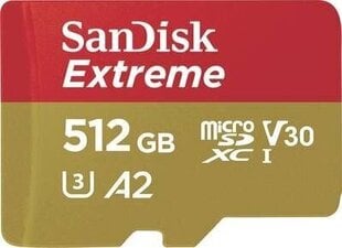 SANDISK MicroSDXC Extreme 512GB 512GB Adapt 160MB/s A2 C10 V30 hinta ja tiedot | Puhelimen muistikortit | hobbyhall.fi