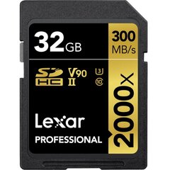 Lexar Professional 2000x UHS-II SDHC, 32 GB, Class 10, U3, V90, 260 MB hinta ja tiedot | Puhelimen muistikortit | hobbyhall.fi