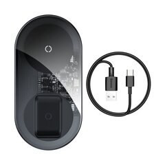 Baseus Simple Pro 2in1 Wireless Charger Qi Charger älypuhelimille ja AirPods 15W läpinäkyvä (WXJK-CA02). hinta ja tiedot | Puhelimen laturit | hobbyhall.fi