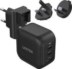 Unitek GaN laturi 2x USB-C 1x USB-A 2x USB-C 1x USB-A PD QC 3.0 66W, musta hinta ja tiedot | Puhelimen laturit | hobbyhall.fi