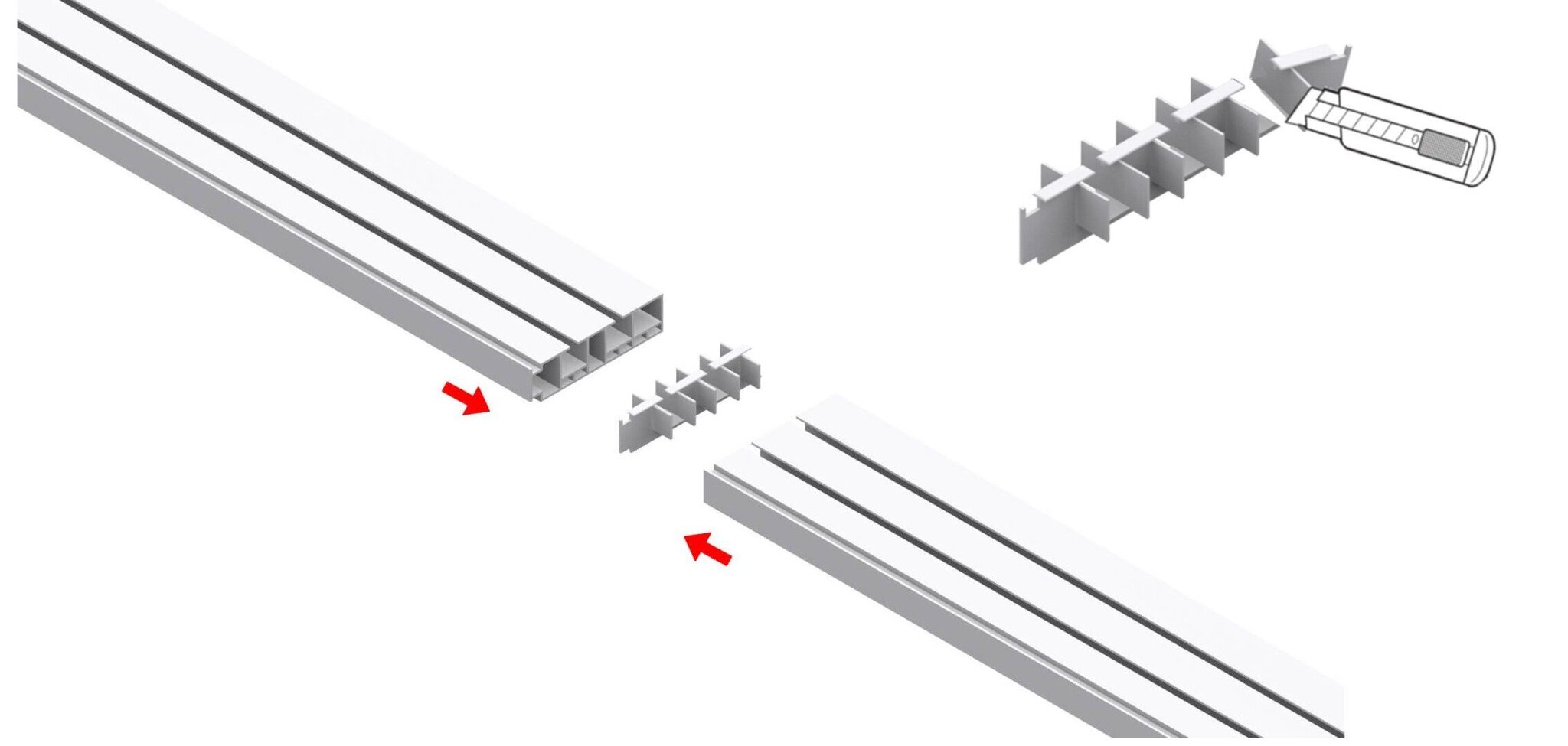 Verhokatto, kaksirivinen PVC tässä koukkuineen, 220 cm. hinta ja tiedot | Verhotangot | hobbyhall.fi