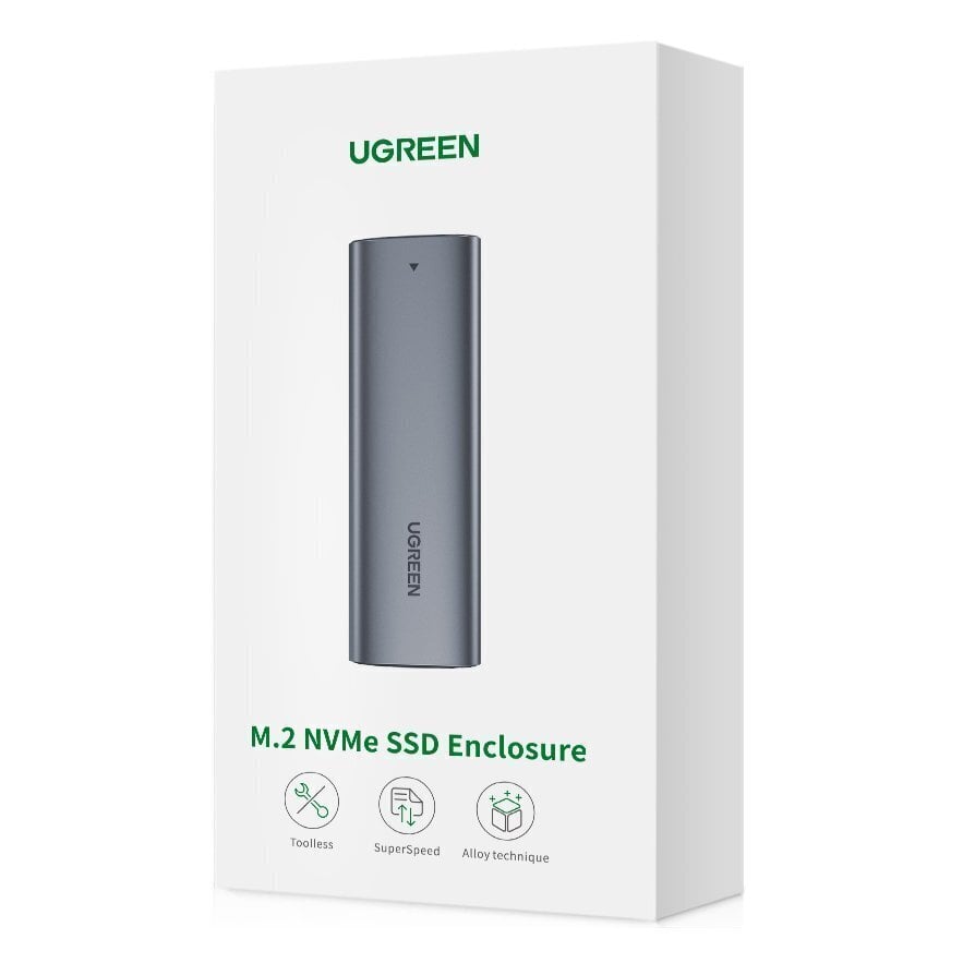Ugreen ulkoinen SSD M.2 -kotelo USB 3.2 Gen 2 (SuperSpeed ​​​USB 10 Gbps) + kaapeli USB Type C 0,5 m harmaa (CM400 10902) hinta ja tiedot | Puhelinkaapelit | hobbyhall.fi