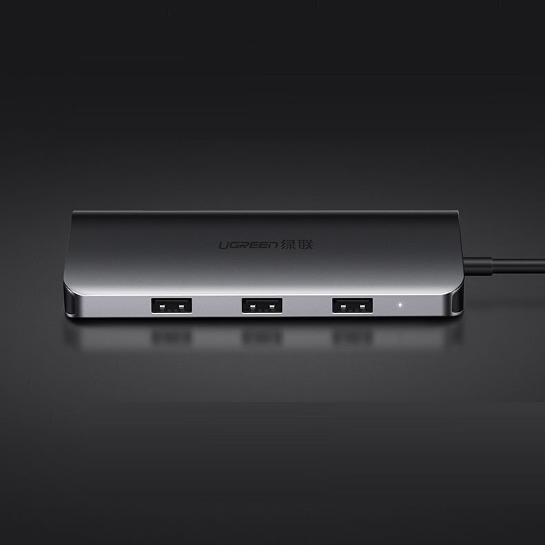 UGREEN 10in1-sovitin USB-C - HDMI 4K, 3x USB 3.0, Type-C, RJ45, SD, Micro SD, AUX (halli) hinta ja tiedot | Puhelinkaapelit | hobbyhall.fi