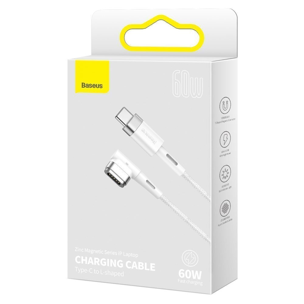 Sinkkimagneettinen pohjakaapeli, USB-C, 60W, 2m, kulma (valkoinen) hinta ja tiedot | Puhelinkaapelit | hobbyhall.fi