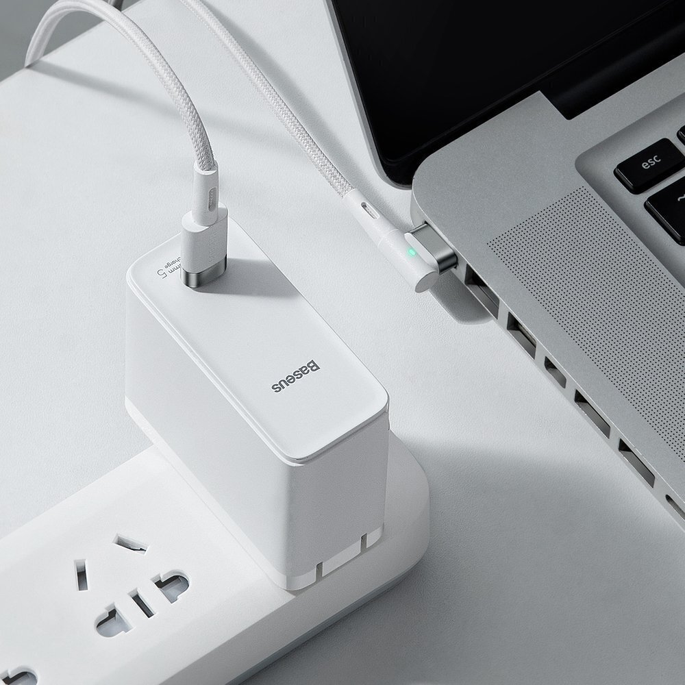 Sinkkimagneettinen pohjakaapeli, USB-C, 60W, 2m, kulma (valkoinen) hinta ja tiedot | Puhelinkaapelit | hobbyhall.fi