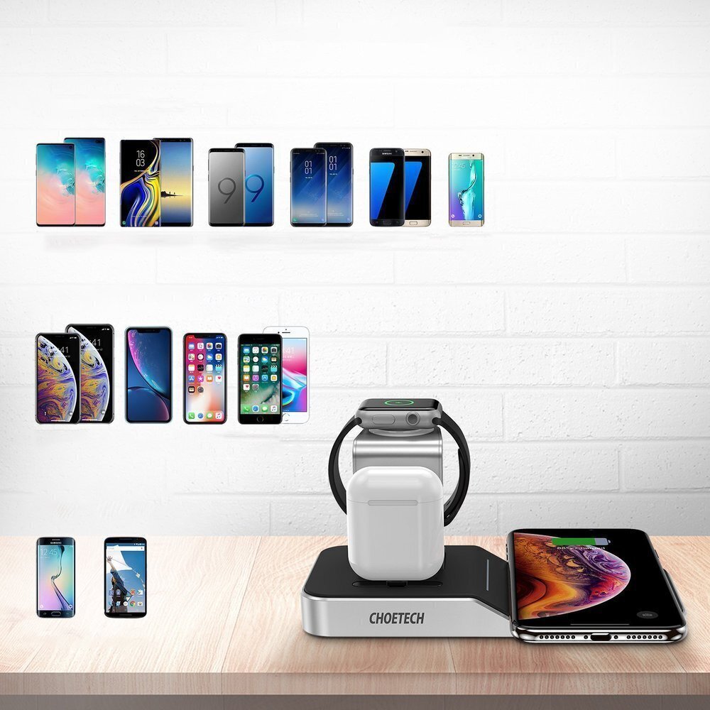Choetech Wireless Charger Qi Charger for 4 in One Smartphone / Apple Watch / AirPods 10W Black (T316) hinta ja tiedot | Puhelimen laturit | hobbyhall.fi
