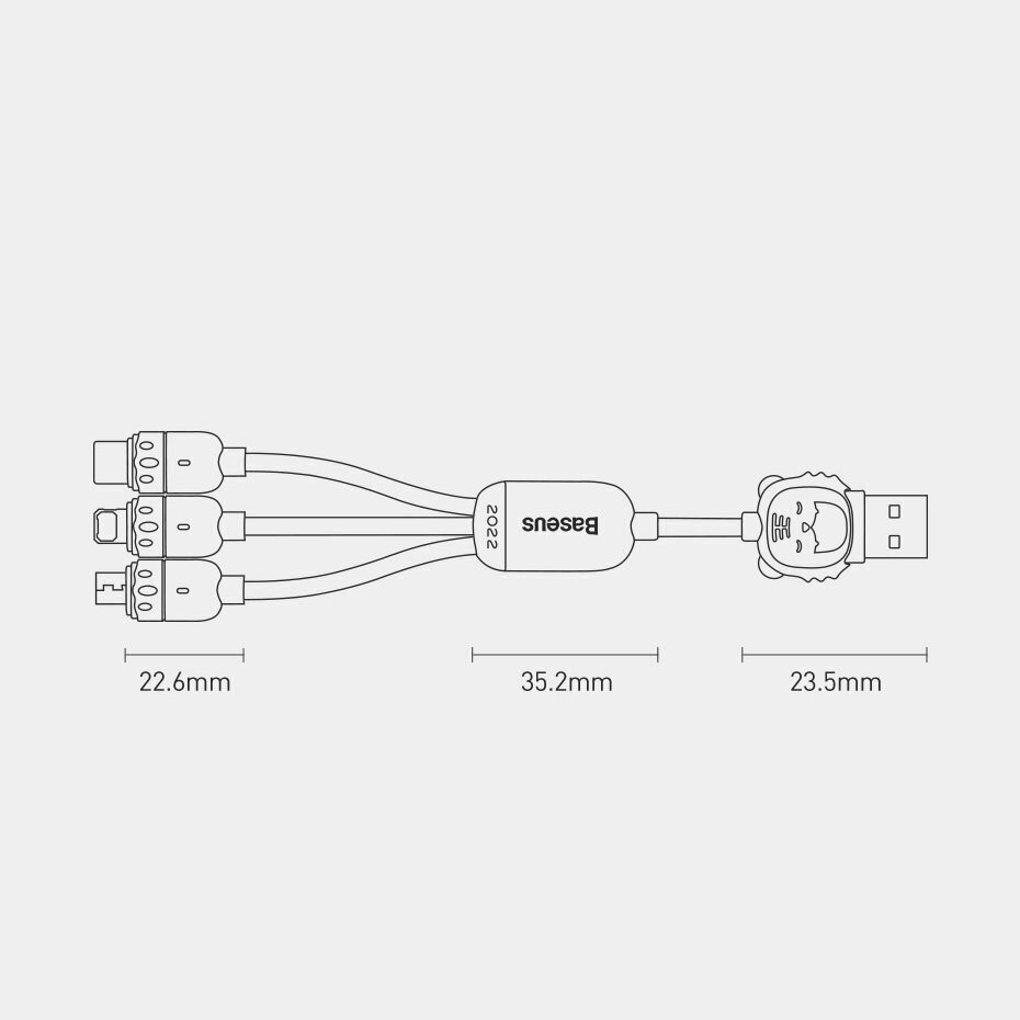 USB-kaapeli 3in1 Tiger perusvuosi, USB micro-USB / USB-C / Lightning, 3.5A, 1.2m (musta). hinta ja tiedot | Puhelinkaapelit | hobbyhall.fi