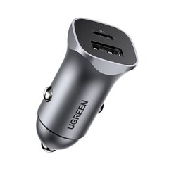 Ugreen USB-autolaturi Type C / USB 24W Power Delivery Quick Charge harmaa (30780) hinta ja tiedot | Puhelimen laturit | hobbyhall.fi