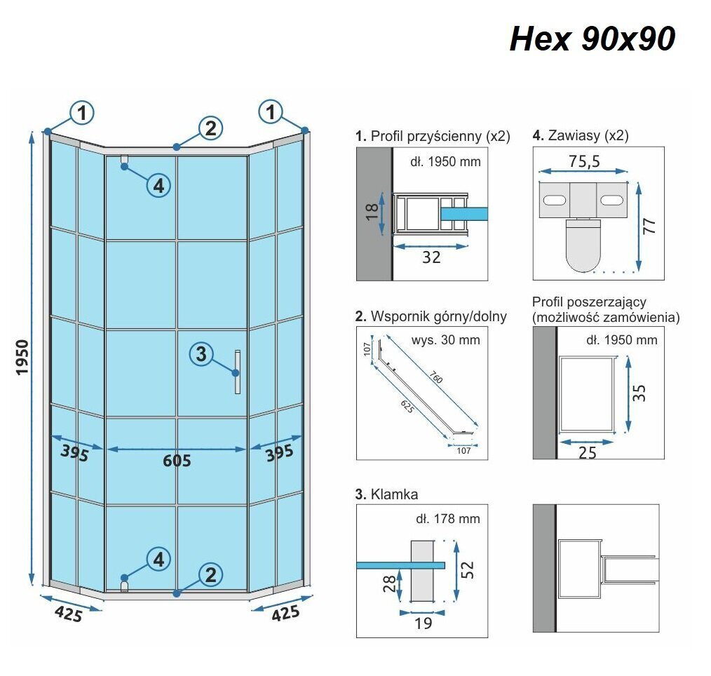 Suihkukaappi REA Hex Black, 80x80, 90x90 cm hinta ja tiedot | Suihkukaapit ja suihkunurkat | hobbyhall.fi