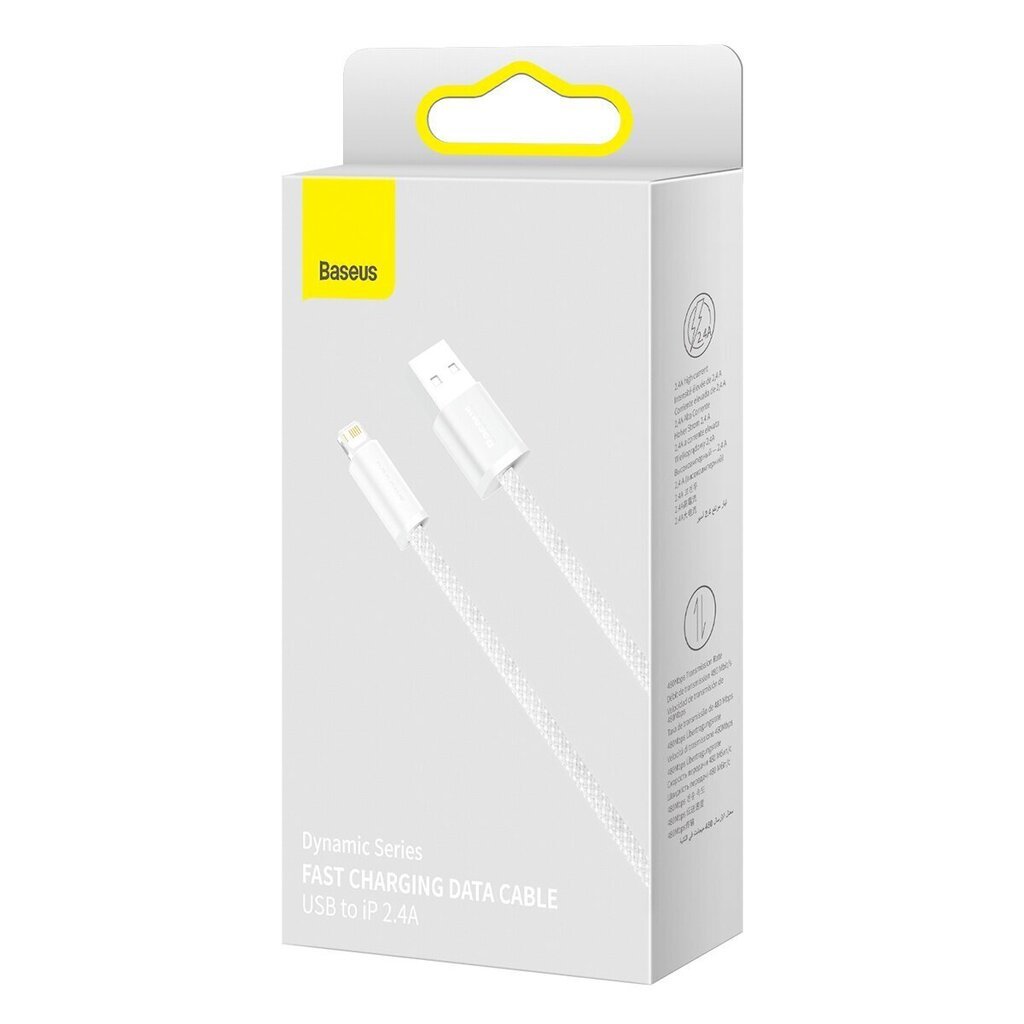 Dynaaminen pohjakaapeli USB Lightningiin, 2,4A, 2m (valkoinen). hinta ja tiedot | Puhelinkaapelit | hobbyhall.fi