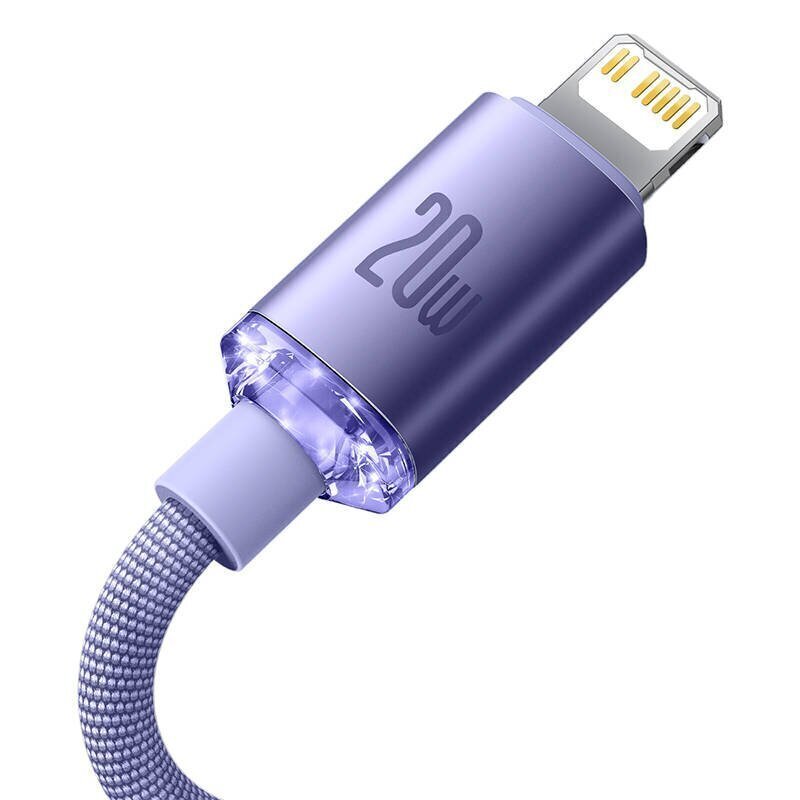 Baseus Crystal kaapeli USB C:llä Lightningiin, 20 W, PD, 1,2 m (violetti) hinta ja tiedot | Puhelinkaapelit | hobbyhall.fi