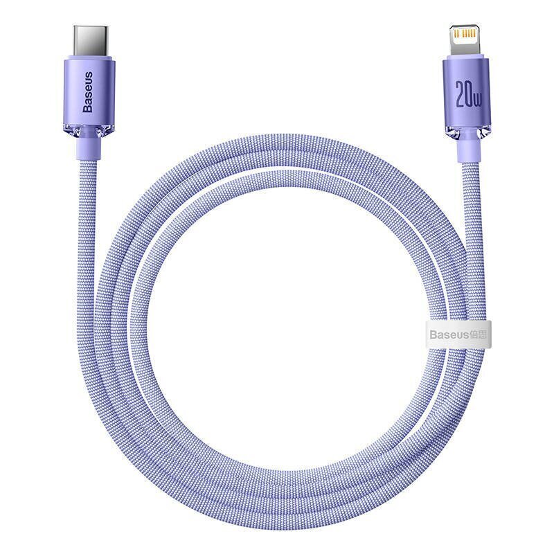 Baseus Crystal kaapeli USB C:llä Lightningiin, 20 W, PD, 1,2 m (violetti) hinta ja tiedot | Puhelinkaapelit | hobbyhall.fi