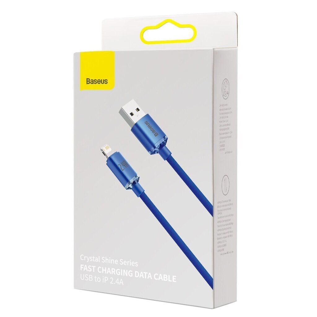 Base Crystal USB kaapeli Lightningilla, 2,4A, 1,2m (sininen) hinta ja tiedot | Puhelinkaapelit | hobbyhall.fi