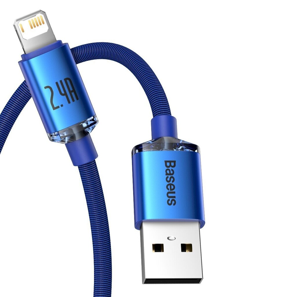 Base Crystal USB kaapeli Lightningilla, 2,4A, 1,2m (sininen) hinta ja tiedot | Puhelinkaapelit | hobbyhall.fi