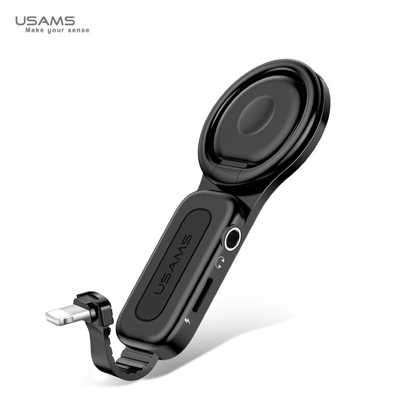 Usams US-SJ275 AU06 Lightning to 3.5mm Audio + Lightning charge plug adapter and Ring Finger Holder Black hinta ja tiedot | Kaapelit ja adapterit | hobbyhall.fi