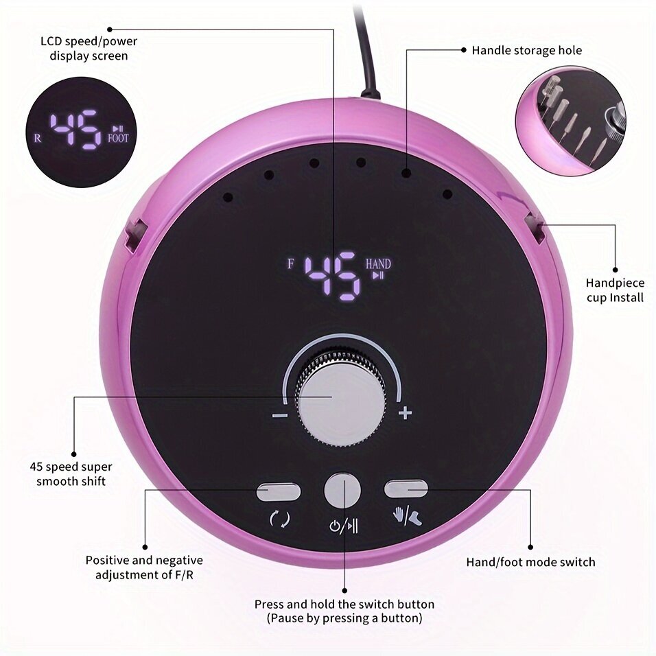 45000RPM Sähköinen Kynsiporakone, Akryyligeelipoisto hinta ja tiedot | Manikyyri- ja pedikyyritarvikkeet | hobbyhall.fi